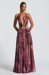 Fioreclo Indianne Maxi Dress in Magenta Orchid Print