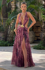 Fioreclo Indianne Maxi Dress in Magenta Orchid Print