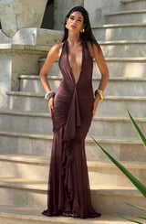 Fioreclo Janesse Maxi Dress in Plum Brown