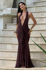 Fioreclo Janesse Maxi Dress in Plum Brown