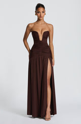 Fioreclo Junelle Maxi Dress in Plum Brown