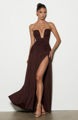 Fioreclo Junelle Maxi Dress in Plum Brown