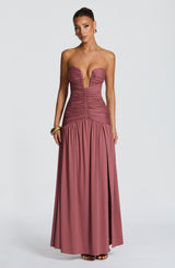 Fioreclo Junelle Maxi Dress in Rose Brown