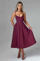 Fioreclo Mariella Midi Dress in Cherry Lacquer