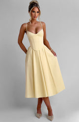 Fioreclo Mariella Midi Dress in Lemon