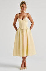 Fioreclo Mariella Midi Dress in Lemon