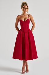 Fioreclo Mariella Midi Dress in Red