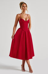 Fioreclo Mariella Midi Dress in Red
