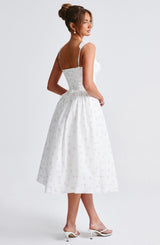 Fioreclo Marlene Midi Dress in White Multi Floral