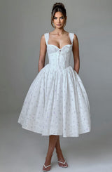Fioreclo Marlene Midi Dress in White Multi Floral