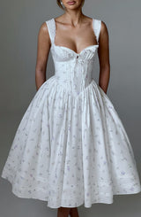 Fioreclo Marlene Midi Dress in White Multi Floral