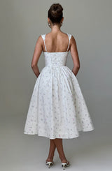 Fioreclo Marlene Midi Dress in White Multi Floral