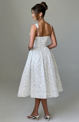 Fioreclo Marlene Midi Dress in White Multi Floral