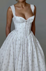 Fioreclo Marlene Midi Dress in White Multi Floral