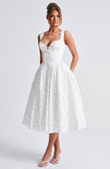 Fioreclo Marlene Midi Dress in White Multi Floral