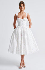 Fioreclo Marlene Midi Dress in White Multi Floral