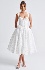 Fioreclo Marlene Midi Dress in White Multi Floral