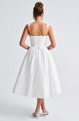 Fioreclo Marlene Midi Dress in White Multi Floral