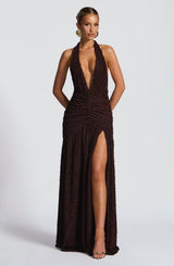 Fioreclo Minerve Maxi Dress in Plum Brown