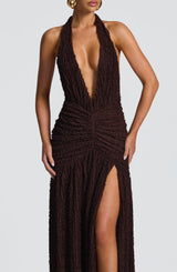 Fioreclo Minerve Maxi Dress in Plum Brown