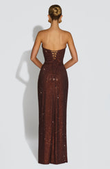 Fioreclo Mirabelle Maxi Dress in Plum Brown