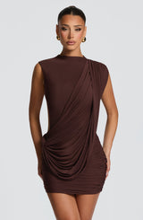 Fioreclo Mireia Mini Dress in Plum Brown