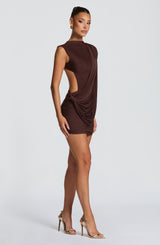 Fioreclo Mireia Mini Dress in Plum Brown