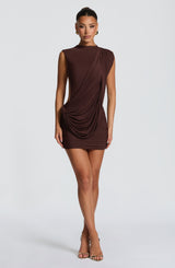 Fioreclo Mireia Mini Dress in Plum Brown