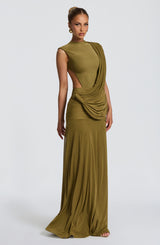 Fioreclo Mireille Maxi Dress in Deep Olive