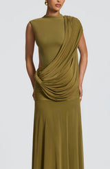 Fioreclo Mireille Maxi Dress in Deep Olive