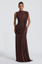 Fioreclo Mireille Maxi Dress in Plum Brown
