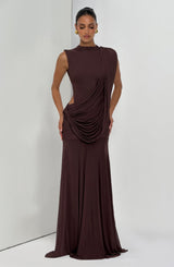 Fioreclo Mireille Maxi Dress in Plum Brown