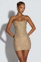 Fioreclo Mirella Mini Dress in Gold