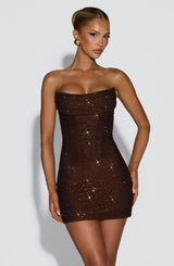Fioreclo Mirella Mini Dress in Plum Brown