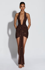 Fioreclo Rosella Mini Dress in Plum Brown Sparkle