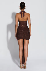 Fioreclo Rosella Mini Dress in Plum Brown Sparkle