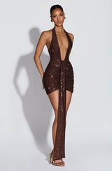 Fioreclo Rosella Mini Dress in Plum Brown Sparkle