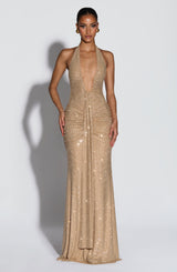 Fioreclo Rosetti Maxi Dress in Gold Sparkle