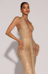 Fioreclo Rosetti Maxi Dress in Gold Sparkle