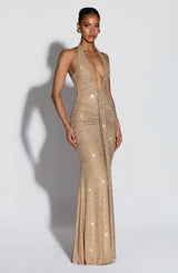 Fioreclo Rosetti Maxi Dress in Gold Sparkle