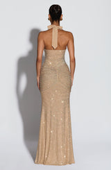 Fioreclo Rosetti Maxi Dress in Gold Sparkle