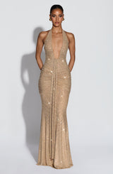 Fioreclo Rosetti Maxi Dress in Gold Sparkle