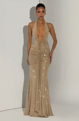 Fioreclo Rosetti Maxi Dress in Gold Sparkle