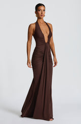 Fioreclo Rosetti Maxi Dress in Plum Brown