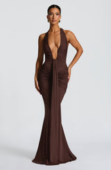 Fioreclo Rosetti Maxi Dress in Plum Brown