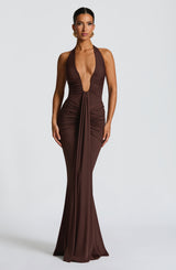Fioreclo Rosetti Maxi Dress in Plum Brown