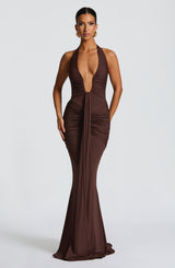 Fioreclo Rosetti Maxi Dress in Plum Brown