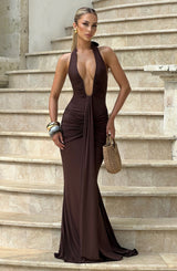 Fioreclo Rosetti Maxi Dress in Plum Brown