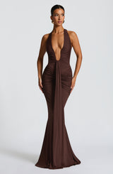 Fioreclo Rosetti Maxi Dress in Plum Brown