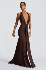 Fioreclo Rosetti Maxi Dress in Plum Brown